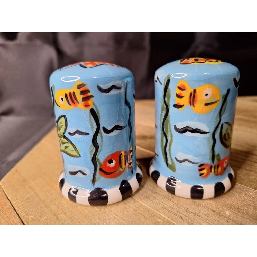 Hand Painted Ceramic Purrmaid Cat Mermaid Salt and Pepper Shakers Under the Sea
